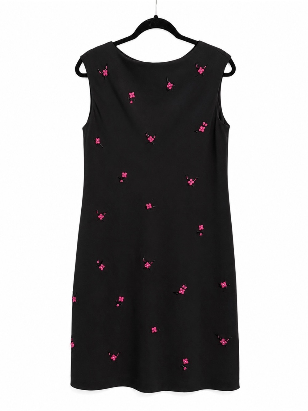 Evan Picone Black Sleeveless Vintage Dress with Pink Floral Beaded Flowers Sz 12
